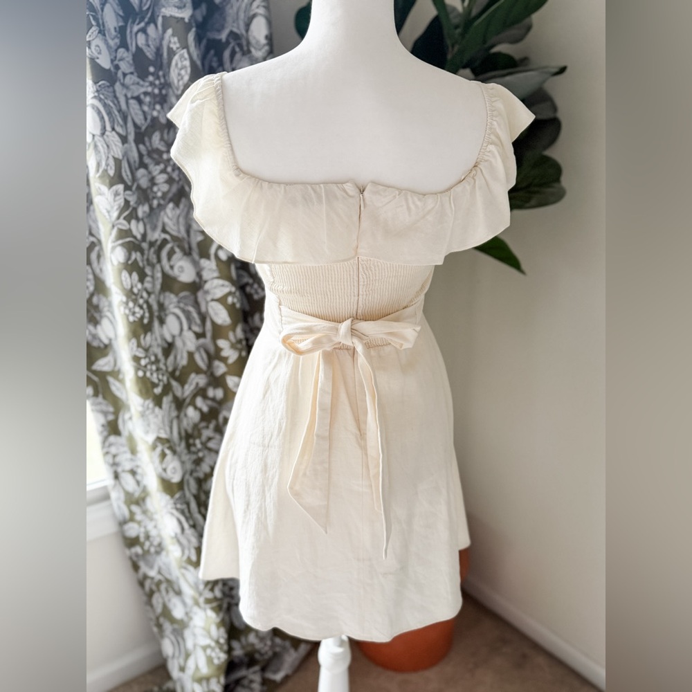 Zara Off-Shoulder Cream Ruffle Mini Dress - Picture 4 of 8
